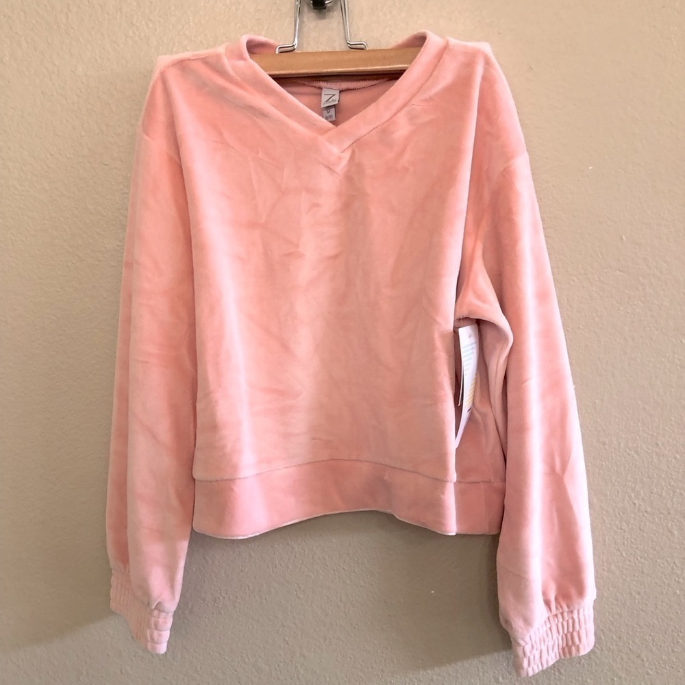 Z by Zella Girls Powder Pink Soft Velour Pullover Cropped Sweatshirt Size M 8-10